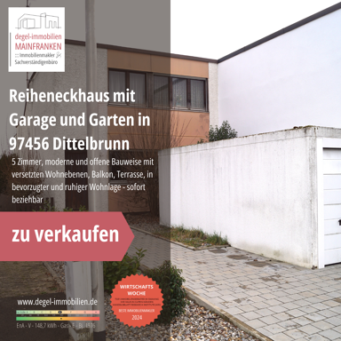 Reihenendhaus zum Kauf 315.000 € 5 Zimmer 130 m² 268 m² Grundstück frei ab sofort Dittelbrunn Dittelbrunn 97456