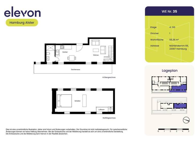 Studio zur Miete 1.379 € 1 Zimmer 55,4 m² 5. Geschoss frei ab 16.03.2026 Mühlendamm 66 Hohenfelde Hamburg 22087