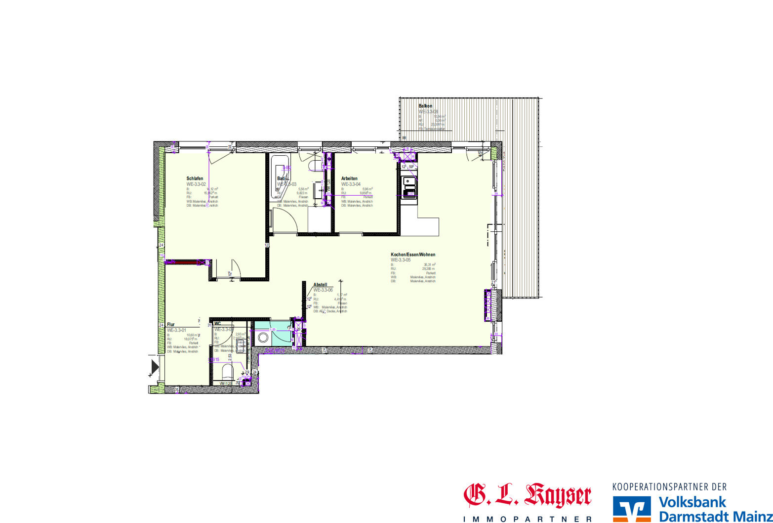 Wohnung zur Miete 1.330 € 2,5 Zimmer 83,3 m²<br/>Wohnfläche 3.<br/>Geschoss Kasteler Rheinufer Mainz-Kastel 55252