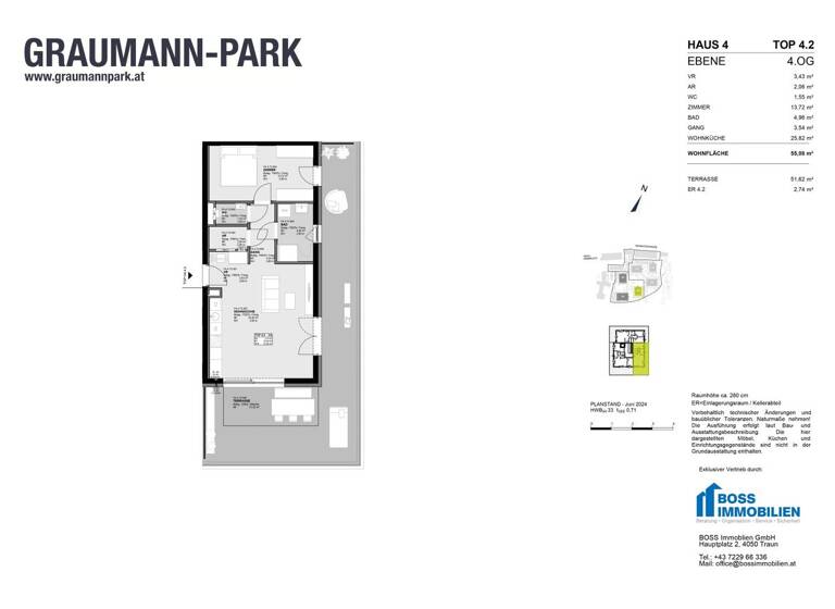 Wohnung zum Kauf - Erstbezug 358.500 € 2 Zimmer 55,1 m² 4. Geschoss Graumannpark 4 Traun 4050