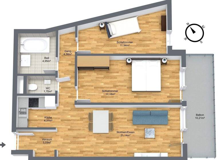 Wohnung zur Miete 925 € 3 Zimmer 69,1 m² frei ab 01.03.2026 Wien 1210