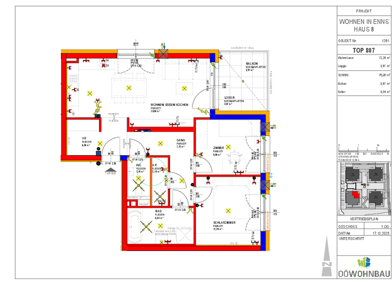 Wohnung zur Miete - Erstbezug 843 € 3 Zimmer 72,3 m² 1. Geschoss Kellner-Straße/Perausch-Straße Enns 4470