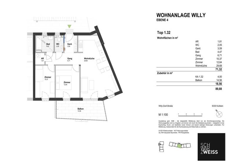 Wohnung zum Kauf - Erstbezug 529.000 € 3 Zimmer 71,3 m² 4. Geschoss Kufstein 6330