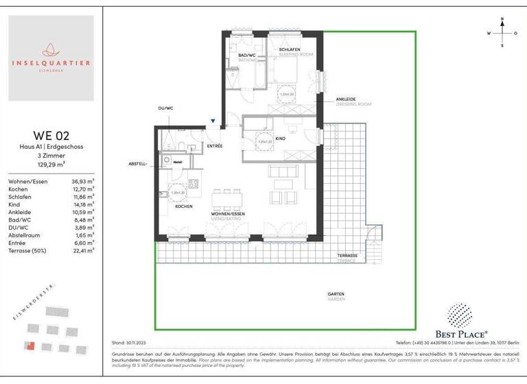 Wohnung zum Kauf 768.000 € 3 Zimmer 129,3 m² EG Eiswerderstraße 10G Spandau Berlin 13585