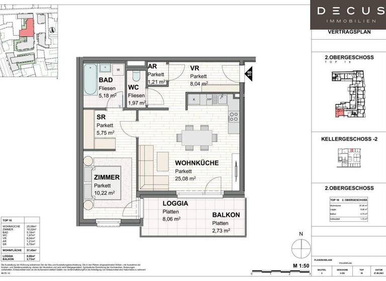 Wohnung zur Miete 681 € 2 Zimmer 57,5 m² 2. Geschoss Teufelhof St. Pölten 3100