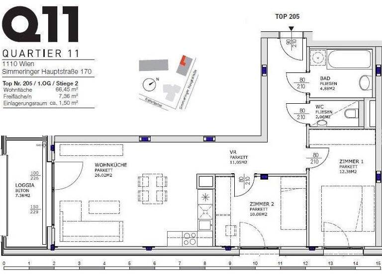 Wohnung zur Miete 1.090 € 3 Zimmer 66,5 m² 1. Geschoss Simmeringer Hauptstraße 170 Wien 1110