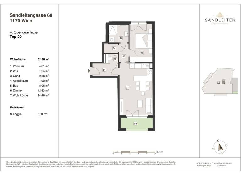 Wohnung zum Kauf - Erstbezug 469.000 € 2 Zimmer 52,4 m² 4. Geschoss Wien,Hernals 1170