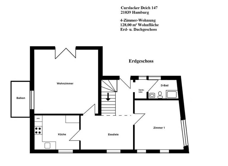 Wohnung zur Miete 1.600 € 4 Zimmer 128 m² 1. Geschoss Curslacker Deich 147 Curslack Hamburg 21039