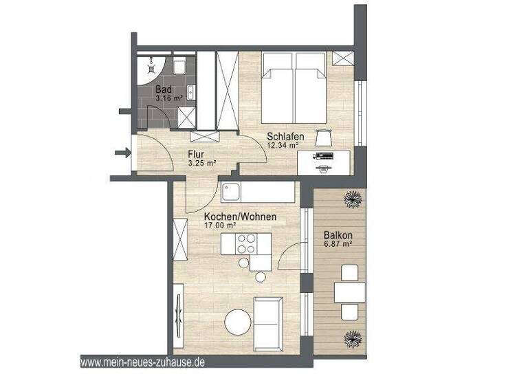 Wohnung zur Miete 420 € 2 Zimmer 39,5 m² 1. Geschoss Sachsendorf Cottbus 03048