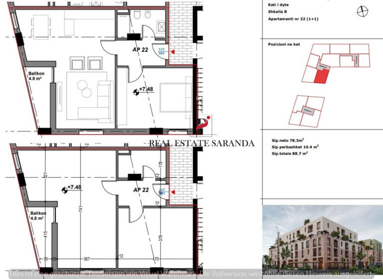 Studio zum Kauf 133.050 € 1 Zimmer 88,7 m² 2. Geschoss Saranda 9701