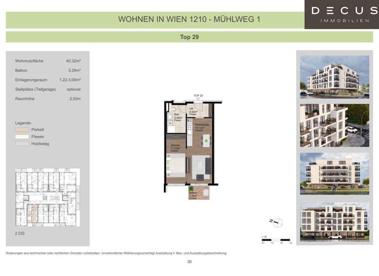Wohnung zur Miete - Erstbezug 915 € 2 Zimmer 40,3 m² 2. Geschoss frei ab sofort Wien 1210