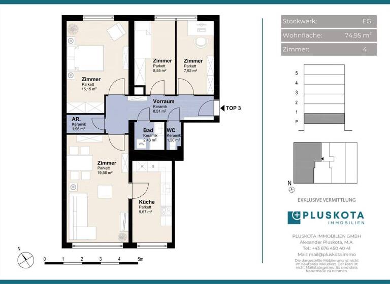 Wohnung zur Miete - Erstbezug 1.110 € 4 Zimmer 75 m² 1. Geschoss Peitlgasse 11 Wien 1210