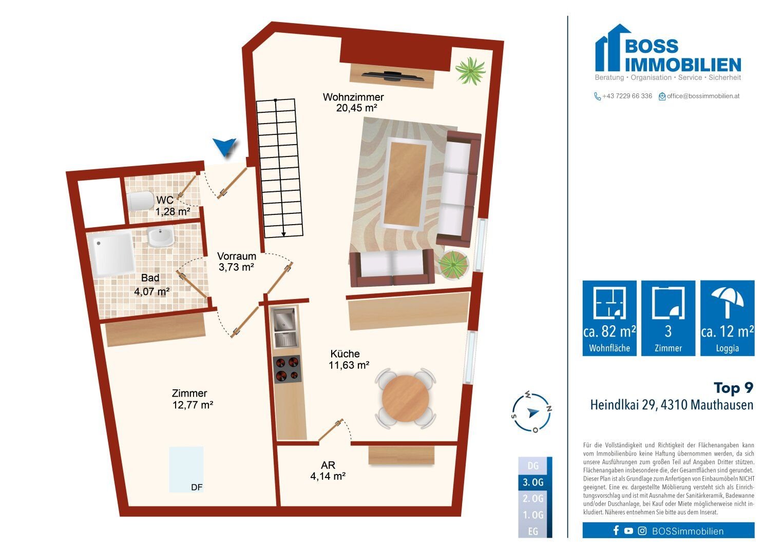 Wohnung zur Miete 679 € 3 Zimmer 82 m²<br/>Wohnfläche Heindlkai 29 Mauthausen 4310