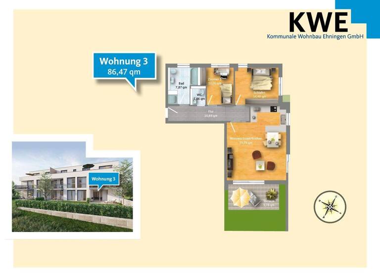 Wohnung zum Kauf provisionsfrei 536.114 € 3 Zimmer 86,5 m² EG Rosnestraße 26 Hildrizhausen 71157
