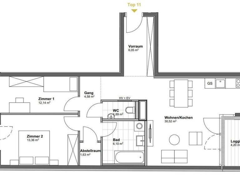 Wohnung zum Kauf - Erstbezug 434.900 € 3 Zimmer 76,3 m² 2. Geschoss Wien 1100