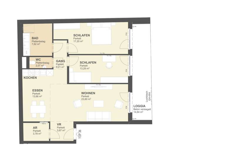 Wohnung zum Kauf 579.000 € 3 Zimmer 88,1 m² 6. Geschoss Arakawastraße 3 Wien 1220