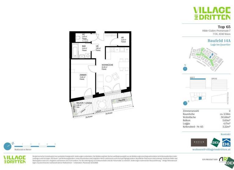Wohnung zum Kauf - Erstbezug 475.000 € 2 Zimmer 50,7 m² 7. Geschoss Wien 1030