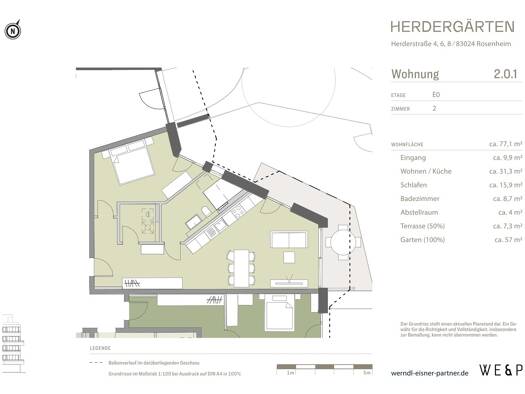 Wohnung zum Kauf - Erstbezug provisionsfrei 538.000 € 2 Zimmer 79 m² EG Herderstraße West Rosenheim 83024