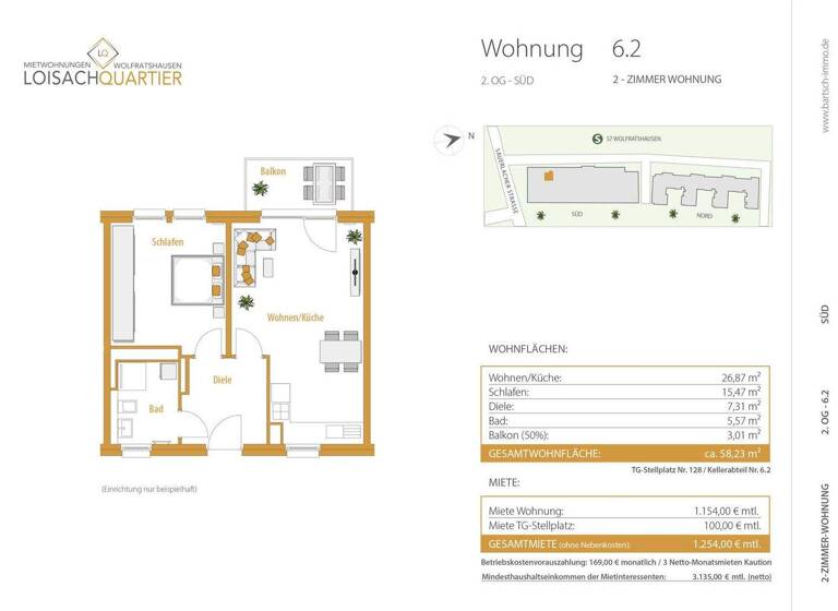 Wohnung zur Miete 1.154 € 2 Zimmer 58,2 m² frei ab 01.03.2026 Wolfratshausen 82515