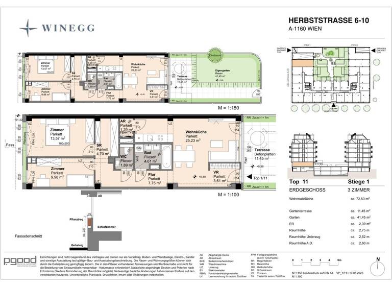 Wohnung zum Kauf - Erstbezug 463.600 € 3 Zimmer 72,9 m² EG Herbststraße 6-10 Wien 1160