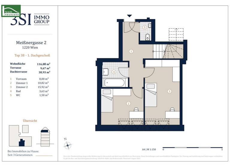 WG-Zimmer zum Kauf 899.000 € 4 Zimmer 117 m² 4. Geschoss Meißnergasse 2 Wien 1220