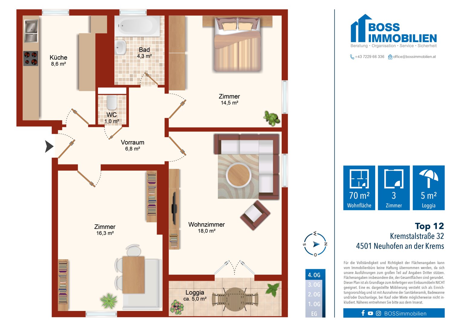 Wohnung zum Kauf 137.000 € 3 Zimmer 69,8 m²<br/>Wohnfläche 4.<br/>Geschoss Kremstalstraße 32 Neuhofen an der Krems 4501