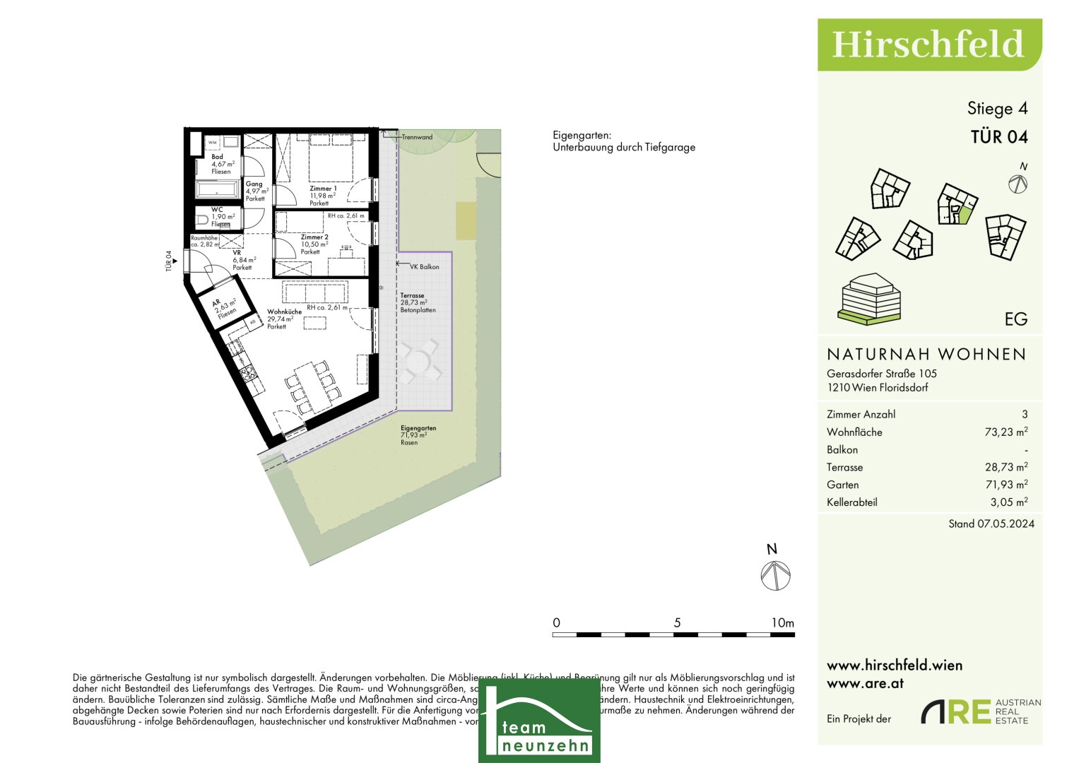 Wohnung zum Kauf provisionsfrei 474.501 € 3 Zimmer 73,4 m²<br/>Wohnfläche EG<br/>Geschoss Gerasdorfer Straße 105 Wien 1210