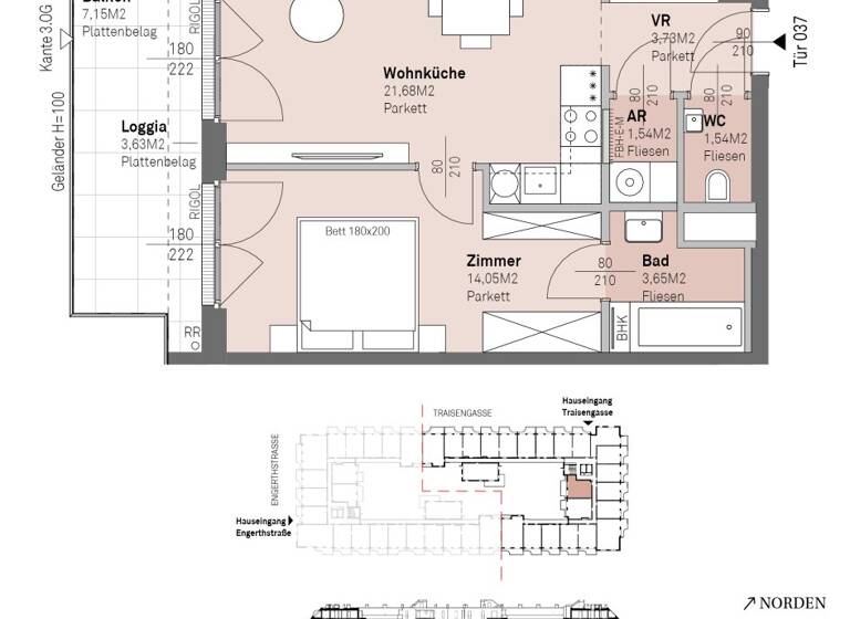 Wohnung zum Kauf - Erstbezug 306.600 € 2 Zimmer 46,2 m² 2. Geschoss frei ab 30.06.2028 Traisengasse 20-22 Wien 1200