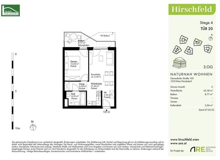 Wohnung zum Kauf - Erstbezug provisionsfrei 277.500 € 2 Zimmer 45,4 m² 3. Geschoss Gerasdorfer Straße 105 Wien 1210