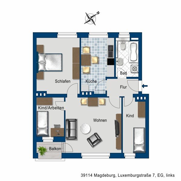 Wohnung zur Miete 447 € 3 Zimmer 70,9 m²<br/>Wohnfläche 30.11.2024<br/>Verfügbarkeit Luxemburgstr. 7 Siedlung Cracau Magdeburg 39114