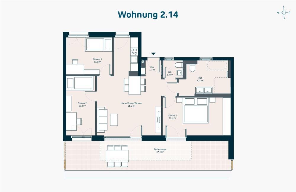 Penthouse zum Kauf provisionsfrei 478.000 € 4 Zimmer 92 m²<br/>Wohnfläche 2.<br/>Geschoss Bachwiesen Zirndorf Zirndorf 90513