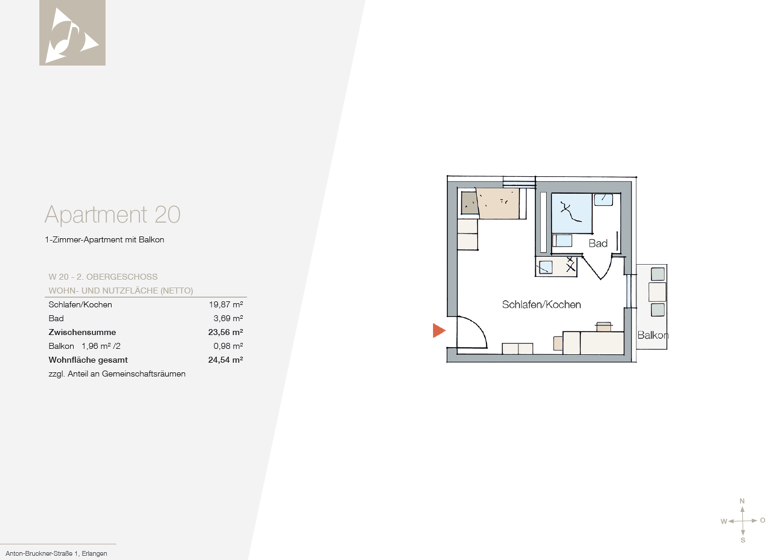 Wohnung zur Miete 800 € 24,5 m² Anton-Bruckner-Straße 1 Erlangen-Süd Erlangen 91052