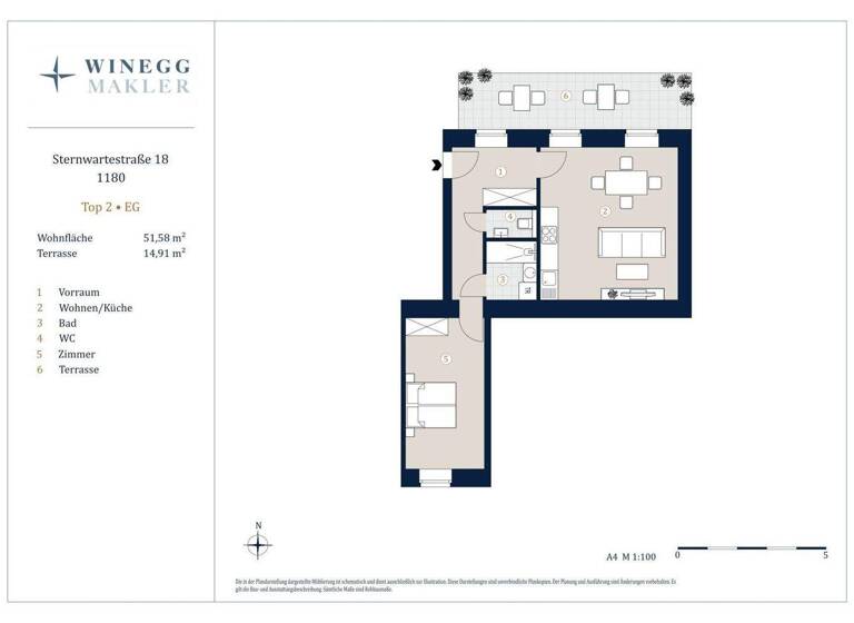 Wohnung zum Kauf 399.000 € 2 Zimmer 51,3 m² EG Sternwartestraße 18 Wien 1180