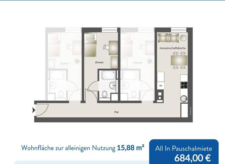 Studio zur Miete 549 € 1 Zimmer 26,1 m² 3. Geschoss Geschwister-Scholl-Str. 17 Aachen 52072