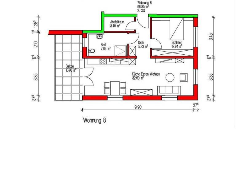 Wohnung zur Miete 1.083 € 2 Zimmer 68,9 m² 2. Geschoss frei ab 01.10.2027 Uhlandstr. 16 Gernsbach 76593