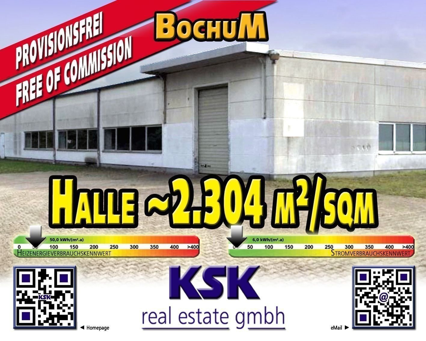 Lagerhalle zur Miete provisionsfrei 2.304 m²<br/>Lagerfläche von 1.400 m² bis 3.704 m²<br/>Teilbarkeit Wattenscheid - Mitte Bochum 44866