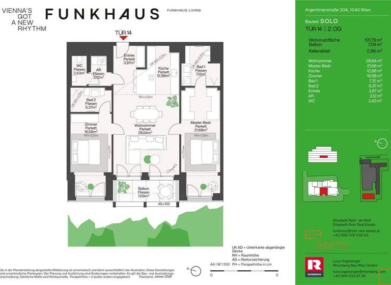 Wohnung zum Kauf - Erstbezug 1.230.000 € 3 Zimmer 101,8 m² 2. Geschoss Wien 1040