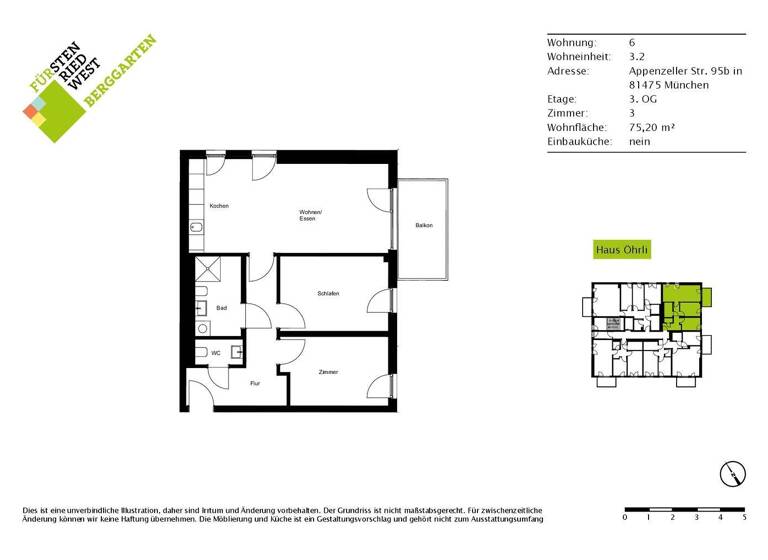 Studio zur Miete - Erstbezug 1.950 € 3 Zimmer 75,2 m² 3. Geschoss Appenzeller Straße 95b Thalk.Obersendl.-Forsten-Fürstenr.-Solln München 81475
