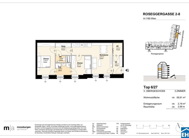 Wohnung zum Kauf - Erstbezug 355.700 € 2 Zimmer 59,4 m² 3. Geschoss Roseggergasse Wien 1160