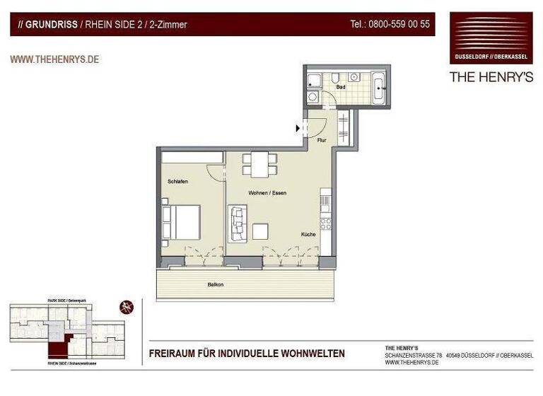 Wohnung zur Miete 1.466 € 2 Zimmer 71,7 m² 1. Geschoss frei ab 01.03.2026 Schanzenstr. 78 Oberkassel Düsseldorf 40549