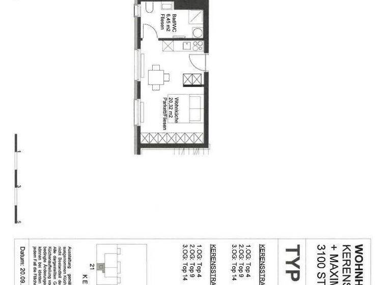 Studio zur Miete 402 € 1 Zimmer 26,6 m² 3. Geschoss Teufelhof St. Pölten 3100