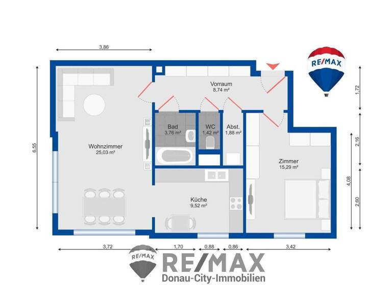 Wohnung zur Miete 995 € 2,5 Zimmer 66 m² 4. Geschoss Wien 1100