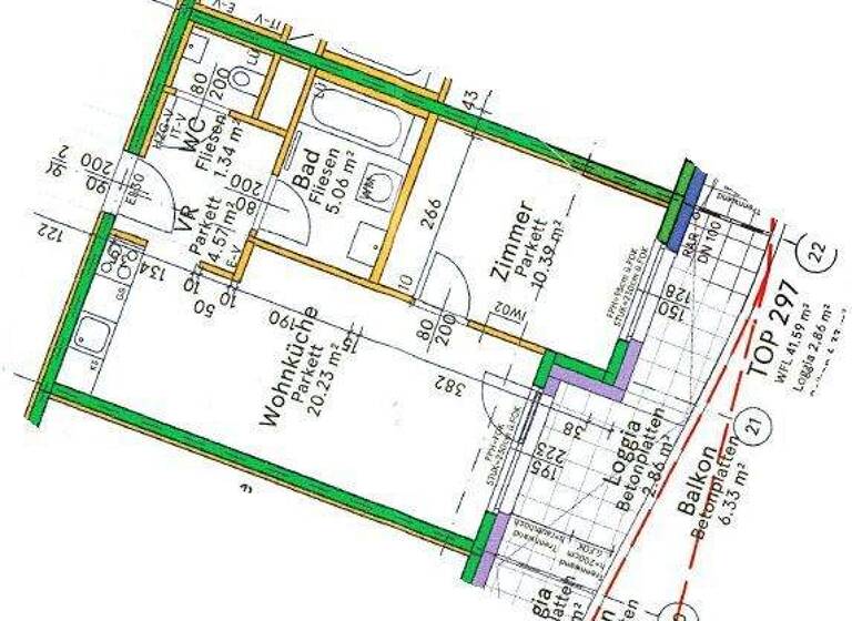 Wohnung zur Miete - Erstbezug 692 € 2 Zimmer 41,8 m² 8. Geschoss frei ab 01.03.2026 Floridsdorfer Hauptstraße 7-9 Wien 1210