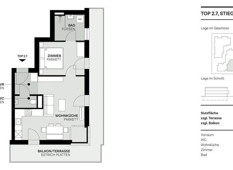 Wohnung zum Kauf - Erstbezug 444.000 € 2 Zimmer 47,8 m² Wien, Donaustadt 1220