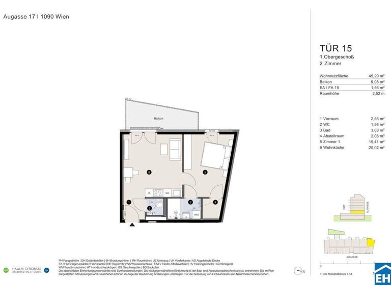 Wohnung zum Kauf - Erstbezug 408.300 € 2 Zimmer 45,3 m² 1. Geschoss Augasse Wien 1090