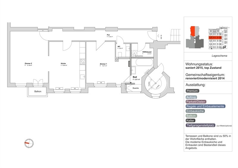 Wohnung zum Kauf 640.800 € 2 Zimmer 81,1 m²<br/>Wohnfläche 3.<br/>Geschoss Paderborner Str. 1 Wilmersdorf Berlin 10709