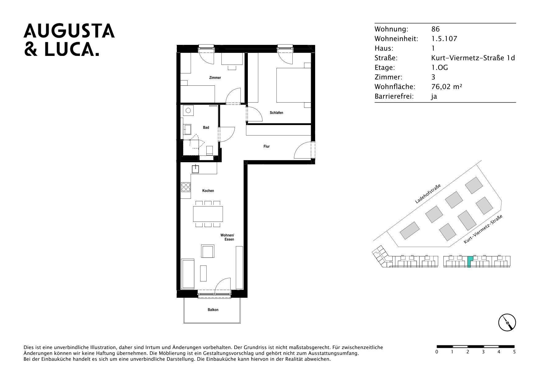 Wohnung zur Miete 1.285 € 3 Zimmer 76 m²<br/>Wohnfläche 1.<br/>Geschoss ab sofort<br/>Verfügbarkeit Kurt-Viermetz-Straße 1d Bahnhofs- und Bismarckviertel Augsburg 86150