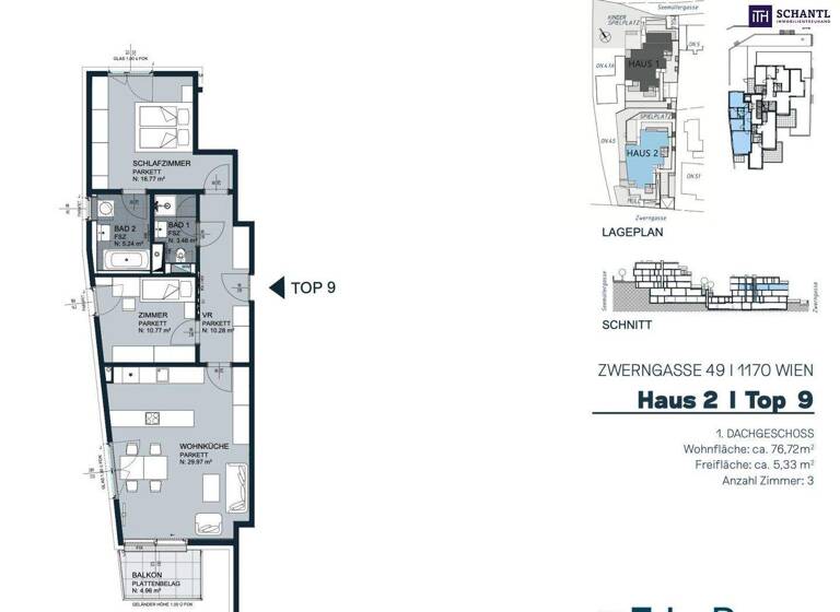 Terrassenwohnung zum Kauf - Erstbezug 796.893 € 3 Zimmer 76,7 m² Zwerngasse Wien 1170