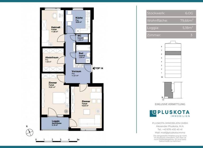 Wohnung zum Kauf 350.000 € 3 Zimmer 79,7 m² 6. Geschoss Wien 1200