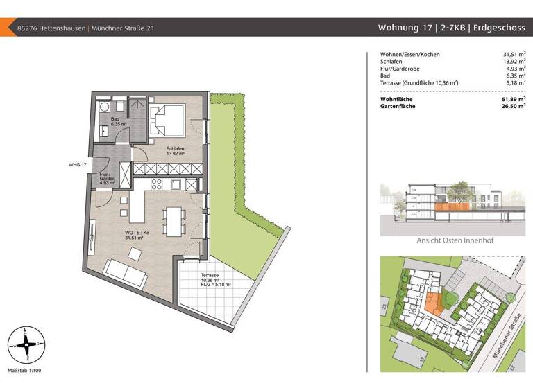 Wohnung zum Kauf - Erstbezug provisionsfrei 369.000 € 2 Zimmer 61,9 m² EG Münchner Straße 21 Reisgang Pfaffenhofen an der Ilm 85276